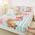 thumbnail image 3 of Feelyou Pink Christmas Socks Full Size Sheets for Child, Cartoon Xmas Tree Bed Sheets, Green Stripes Geometric Sheet Sets, Luxury Bedroom Decor, 4pcs, 3 of 7