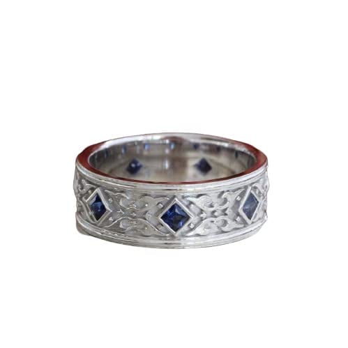 HeartsAndYou 2ct Natural Sapphire Wedding Band Vintage-Inspired Filigree 14k SOLID White Gold
