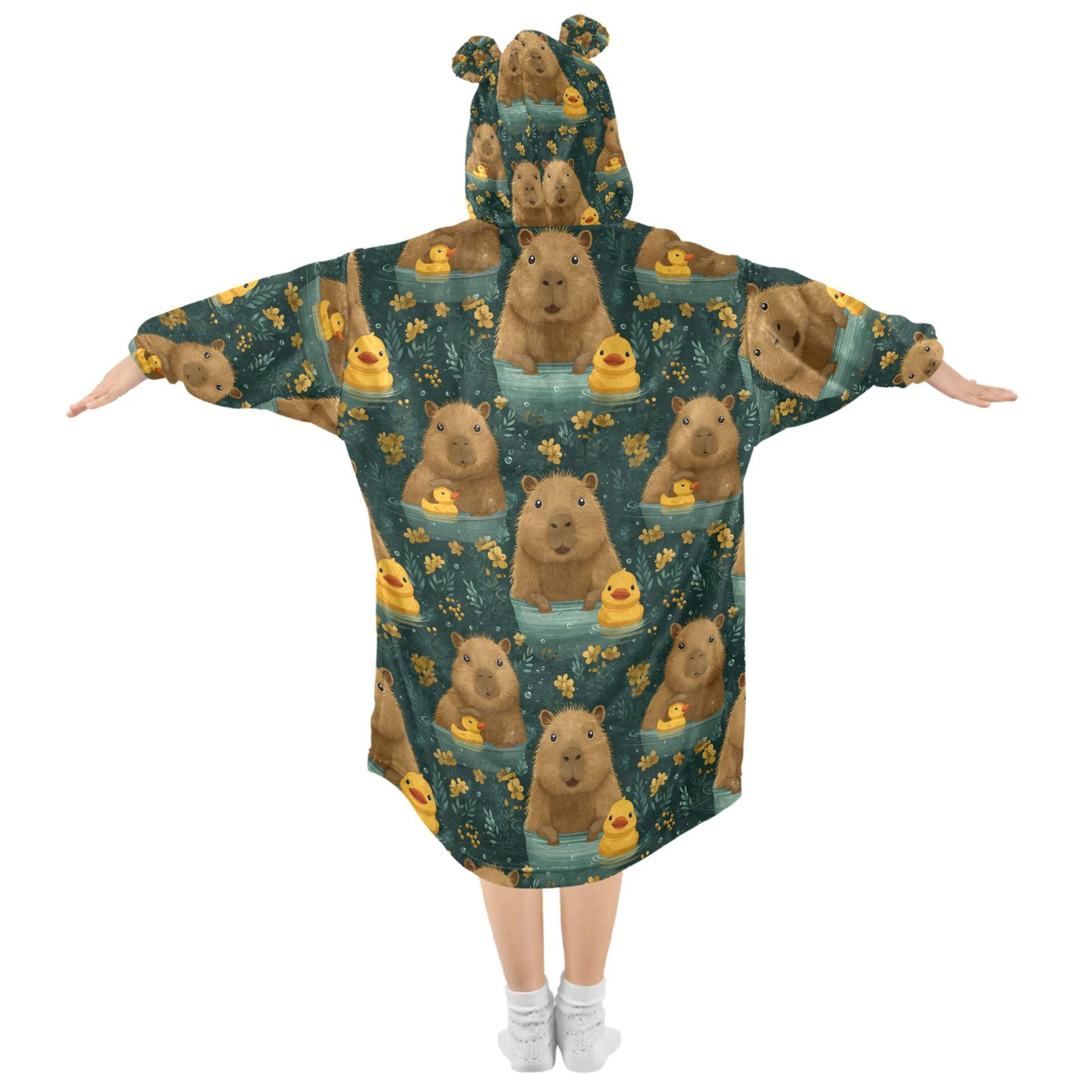 joogoo Wearable Blanket Hoodie for Capybara Cute Ducks Flannel Sherpa Pocket 3-14 YR S