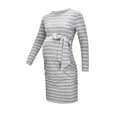 thumbnail image 2 of gakvbuo Maternity Dress for Photoshoot Pregnant Women Clothes Long Sleeve Round Neck Stripe Maternity Dress with Belt, 2 of 5