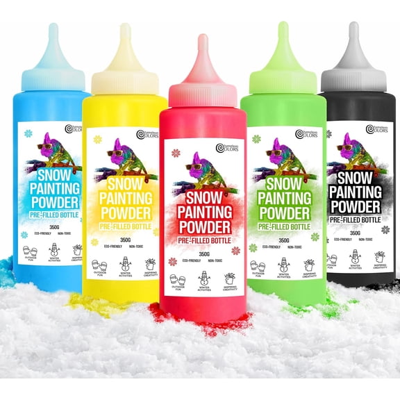 Chameleon Colors Snow Painting Kit - Color Powder Snow Decorating Kit for Boys and Girls - Includes Red, Yellow, Green, Blue, and Black Color Powder Snow Paint and 5 Squirt Bottles