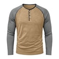 thumbnail image 4 of UVEASISHA Slim Fit Henley Shirts for Men Raglan Long Sleeve Baseball T Shirt 3 Button Up Collarless T-Shirts Soft Comfy Casual Tees Khaki XXL, 4 of 5