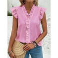 thumbnail image 4 of Women'S Blouses Dressy Boho Casual Ruffle Short Sleeve Tops Business Outfits Ladies Summer Trendy Work Shirts Pink L, 4 of 8