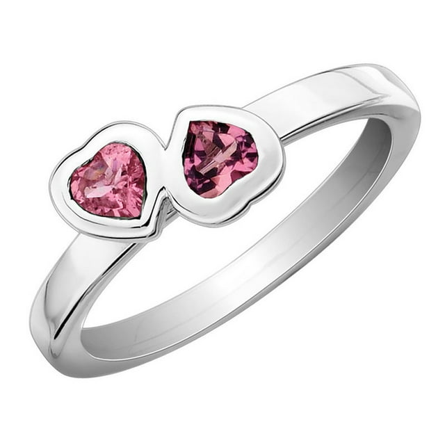 Pink Tourmaline Double Heart Ring 2/5 Carat (ctw) in Sterling Silver