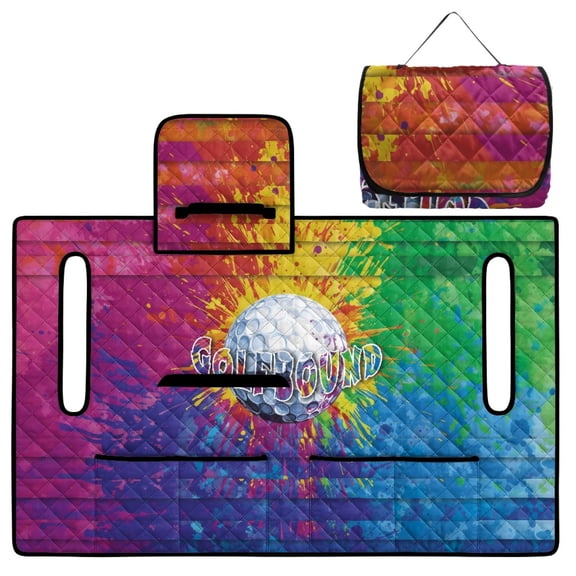 COEQINE Quilted Golf Cart Seat Cover, Folds Like a Bag with Handle for Easy Carry, Universal Fit 51.2"x30.3" for EZGO Yamaha Club Car 2-Seaters, 4 Pockets, Golf Ball Colorful Splash