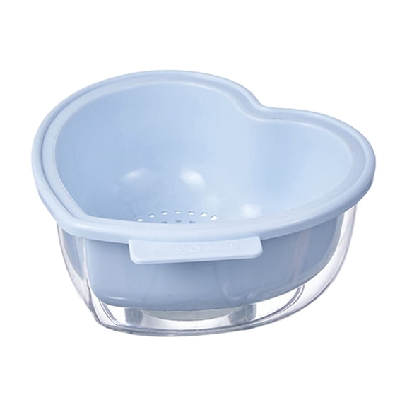 Blue Love Shape Double Layer Plastic Fruit Basket Kitchen Drainage Basket For Vegetables Strawberry Storage