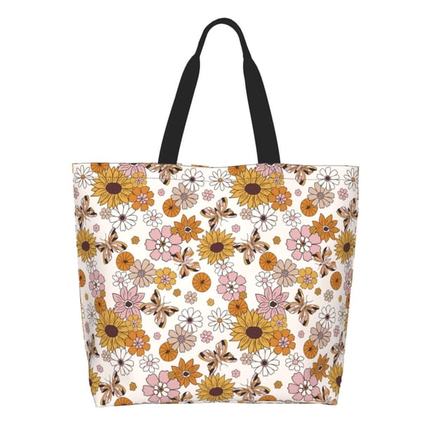 Balery Sunflowers And Butterflies Bolsa Tote Estilo Estético con Cremalleras, Bolsa de Hombro, Bolsa de Compras Grande y Plegable