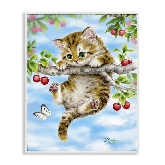 Stupell Industries Traditional Kitten Chasing Butterfly White Framed Giclee Art, 11 x 14, by Kayomi Harai