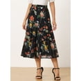 thumbnail image 3 of Unique Bargains Women's Floral Elastic Waist Chiffon Tiered A-Line Maxi Skirt S Black Pink, 3 of 5