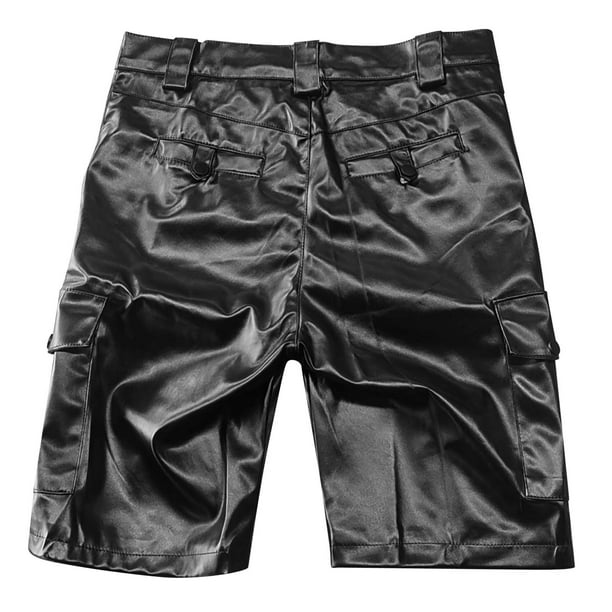 JHLZHS Mens Tennis Shorts Men s Leather Pants Motorcycle Retro Fashion Solid Color Pu Casual Men s Short Leather Pants Jogger Shorts Men Bandana