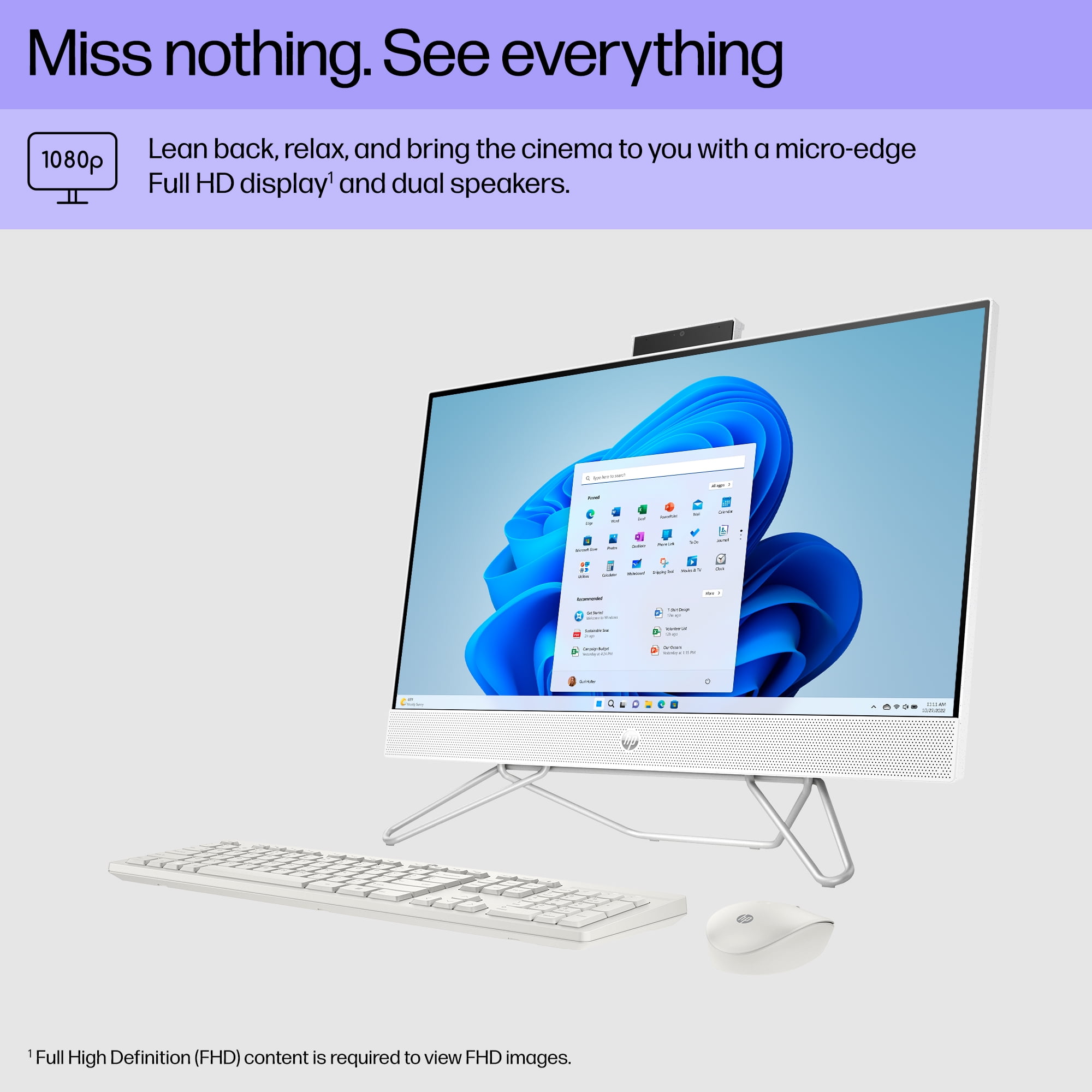 HP 23.8" All-in-One PC, Intel Core i3-1215U, 8GB RAM, 256GB SSD, Touchscreen, Windows 11 Home