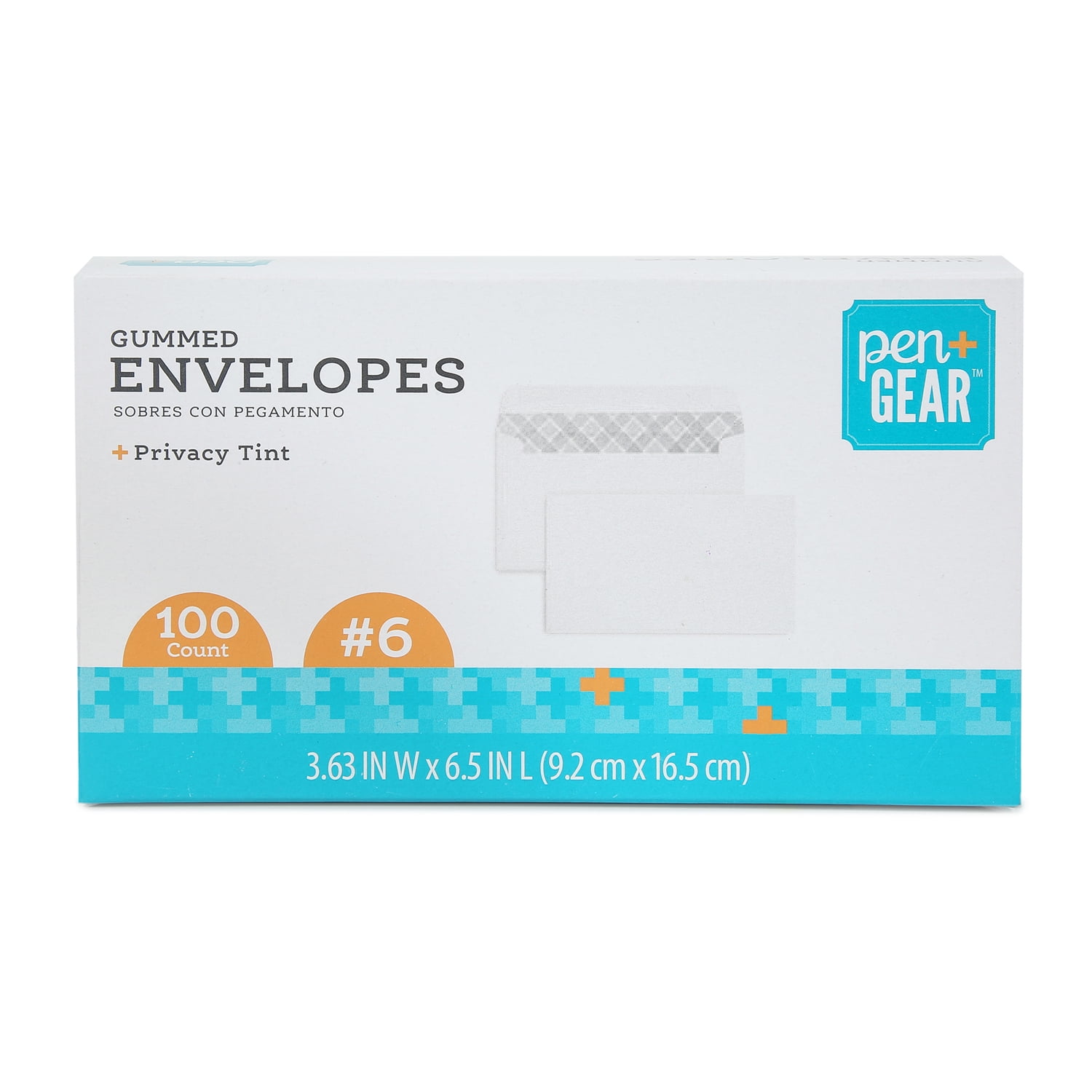 Pen+Gear #6 Privacy Tint Gummed Envelopes, White, 3.63" x 6.5", 100 Count