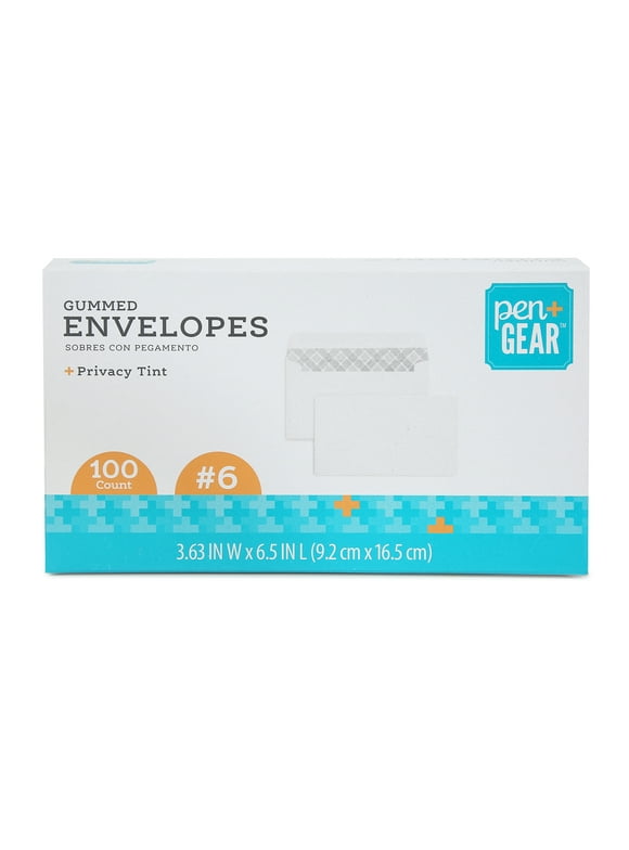 Pen+Gear #6 Privacy Tint Gummed Envelopes, White, 3.63" x 6.5", 100 Count