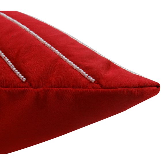 S4Sassy Decorative Hand Beaded Red Cushion Cover Exculsive Pillowcase Square Throw 24 x 24