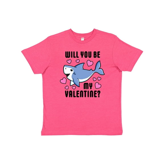 Inktastic Will you be my Valentine with Cute Shark and Hearts Youth T-Shirt