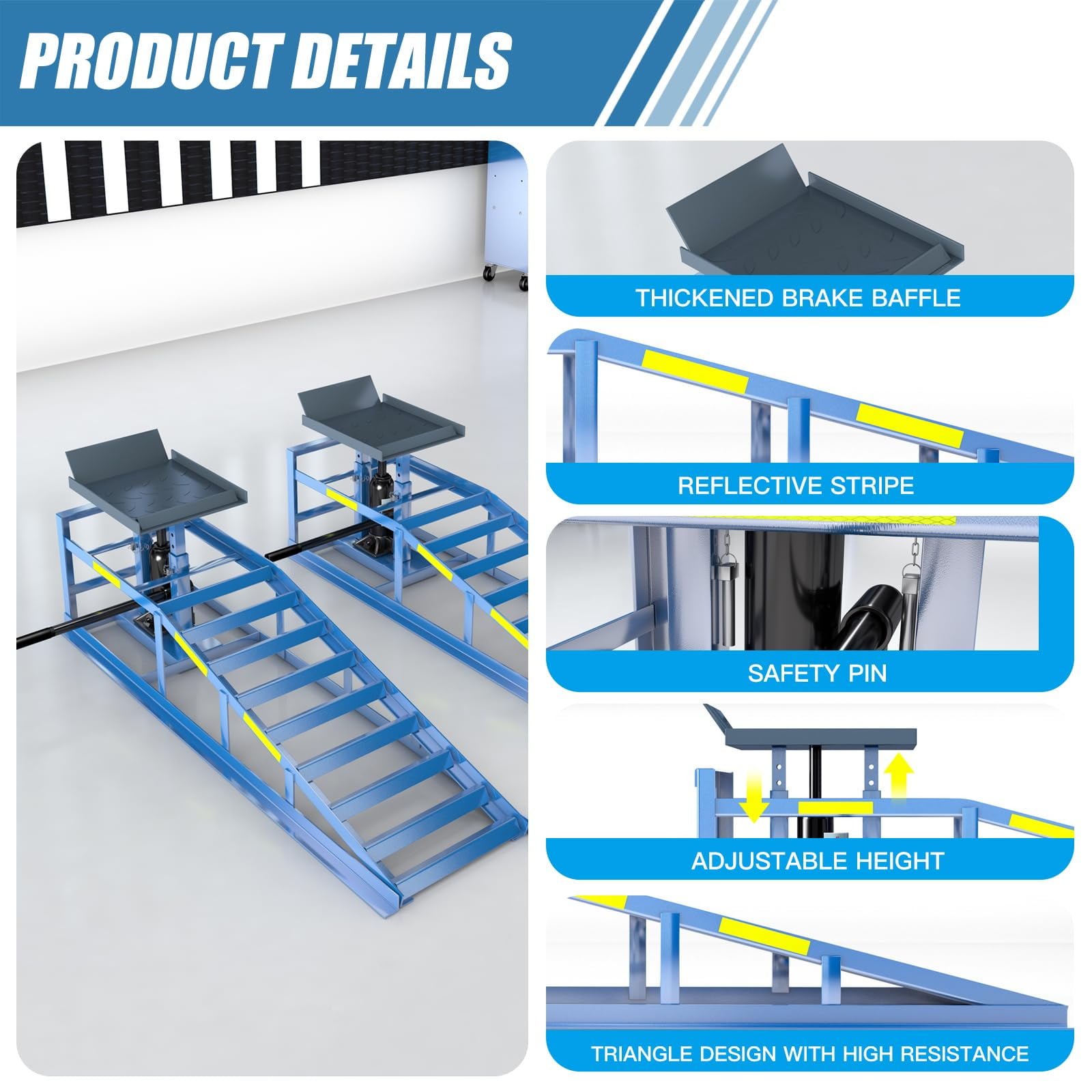 2 PCS 5T Car Ramps for Oil Change, 11000LBS Heavy Duty Vehicle Ramps with Reflective Strips, 9.8-15" Adjustable Height Garage Lift Rhino Ramps