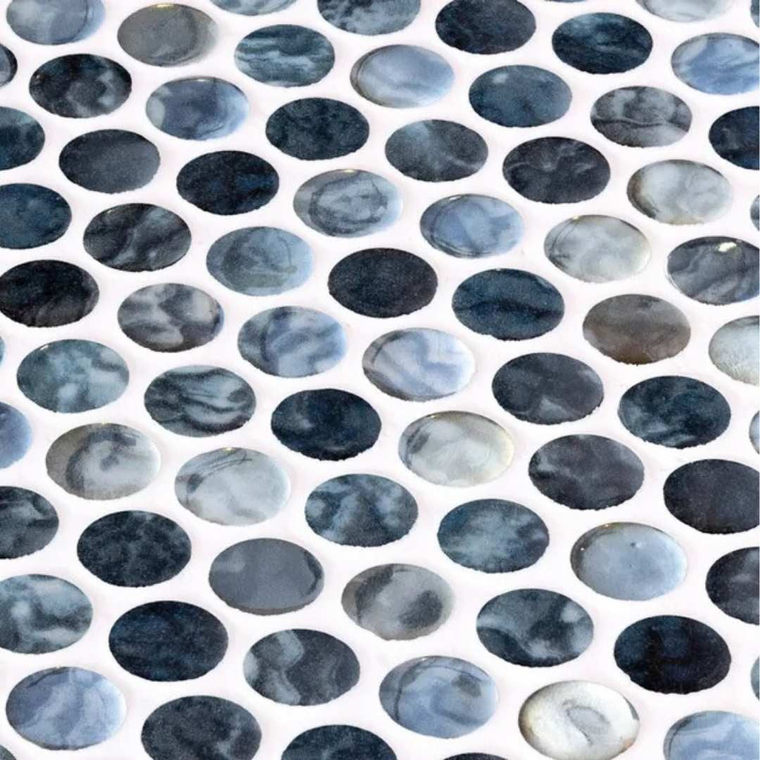 The Tile Life Eterna Penny 1" x 1" Arrecife Iridis Grey Glass Round Mosaic Floor and Wall Tile 1 Sheet