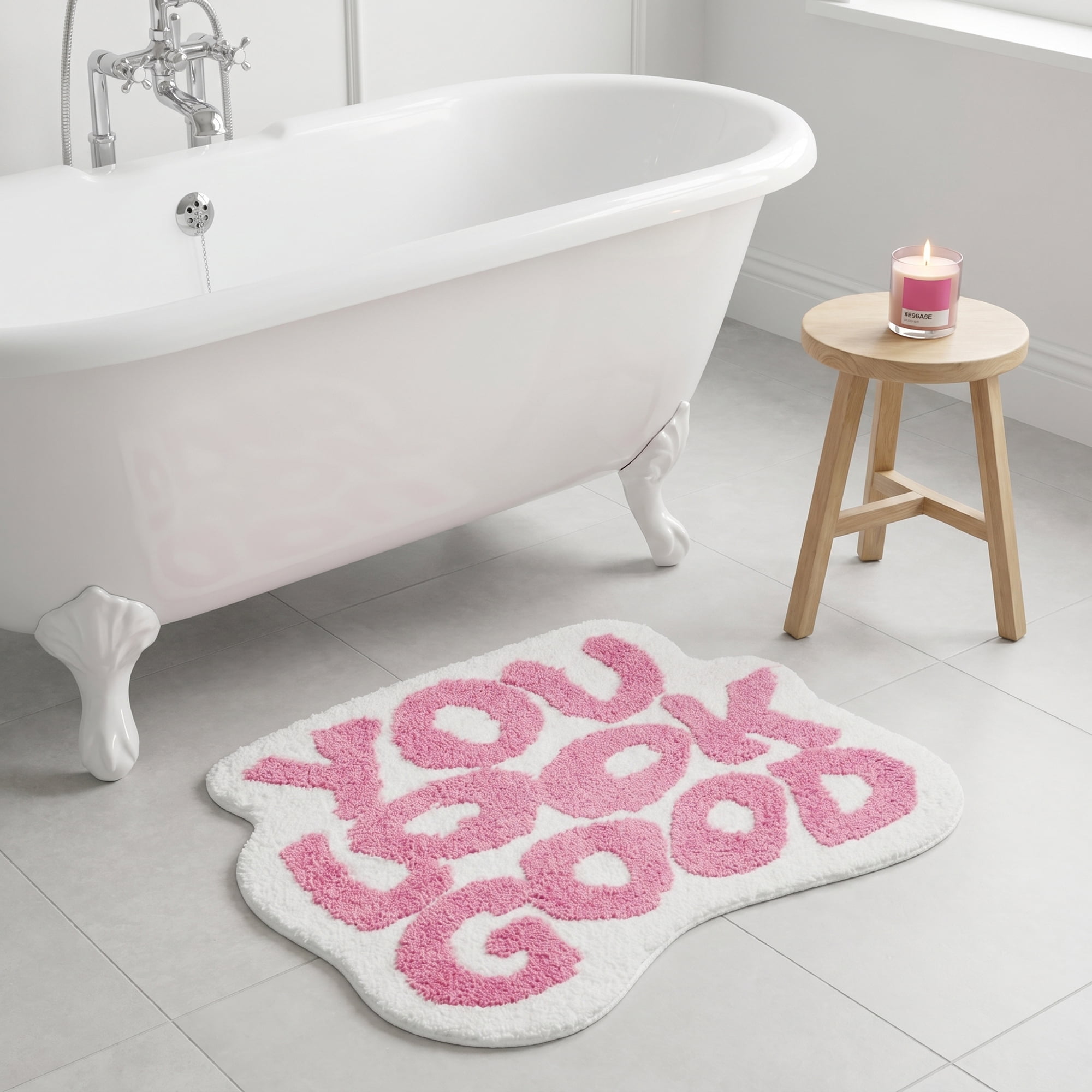 Unique Bargains Cat Aesthetic Irregular Shaped Absorbent Bath Mat Rose Red 25" x 21"