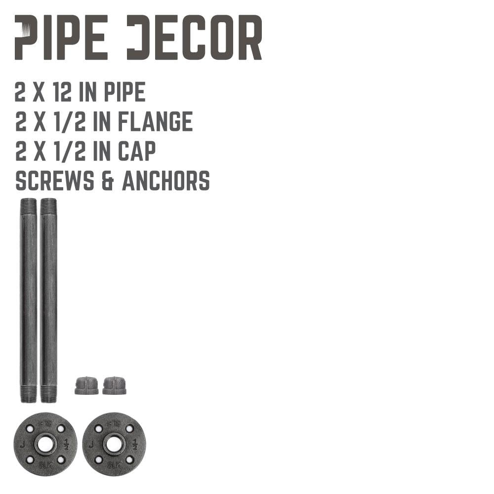 Rustic Pipe Decor Industrial Shelf Brackets Grey Iron Fittings Flanges 12 Inch Pipe 2 Pack by Pipe-Decor