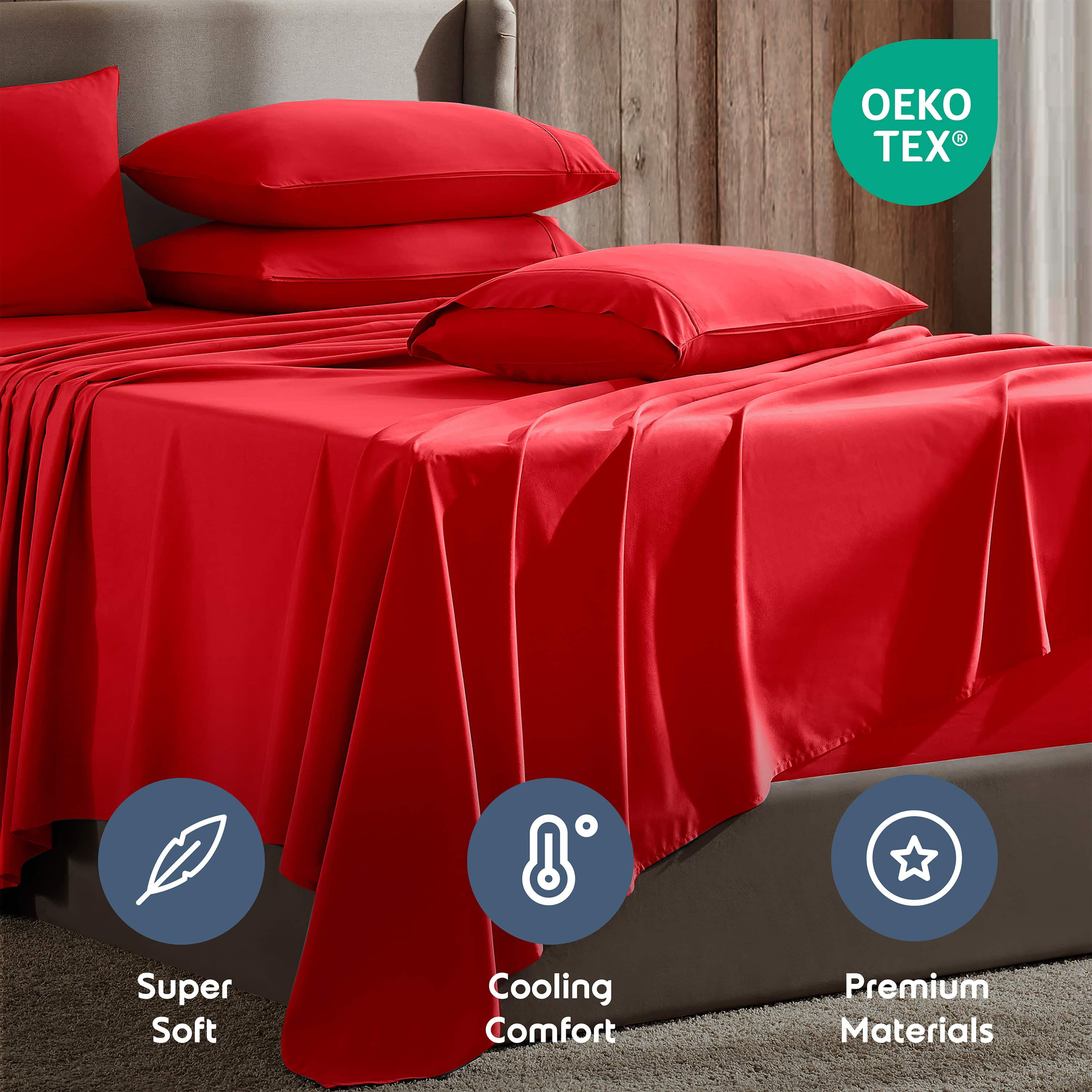 LammaLoe Extra Deep Pocket Queen Sheets set, Fits 18"-24" Mattress, 6 Piece Soft Microfiber Bed Sheet Sets, Red