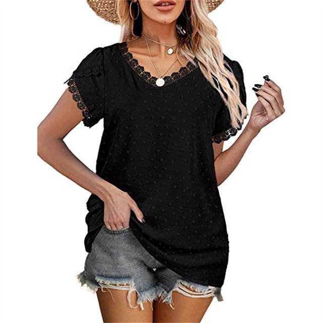 Qarigey Camiseta de algodón para mujer Blusa de jersey floral Top de vacaciones Ropa de verano Prendas para la parte del cuerpo