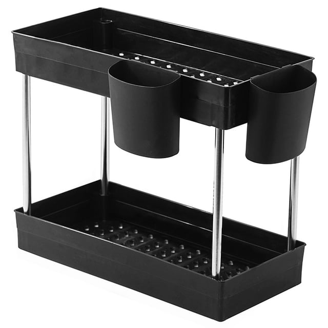 Irfora Organizador debajo del fregadero Estante para debajo del fregadero Estante de almacenamiento debajo del fregadero de 2 niveles con 2 portavasos Estante de almacenamiento para baño Cocina Irfora Bandeja de almacenamiento