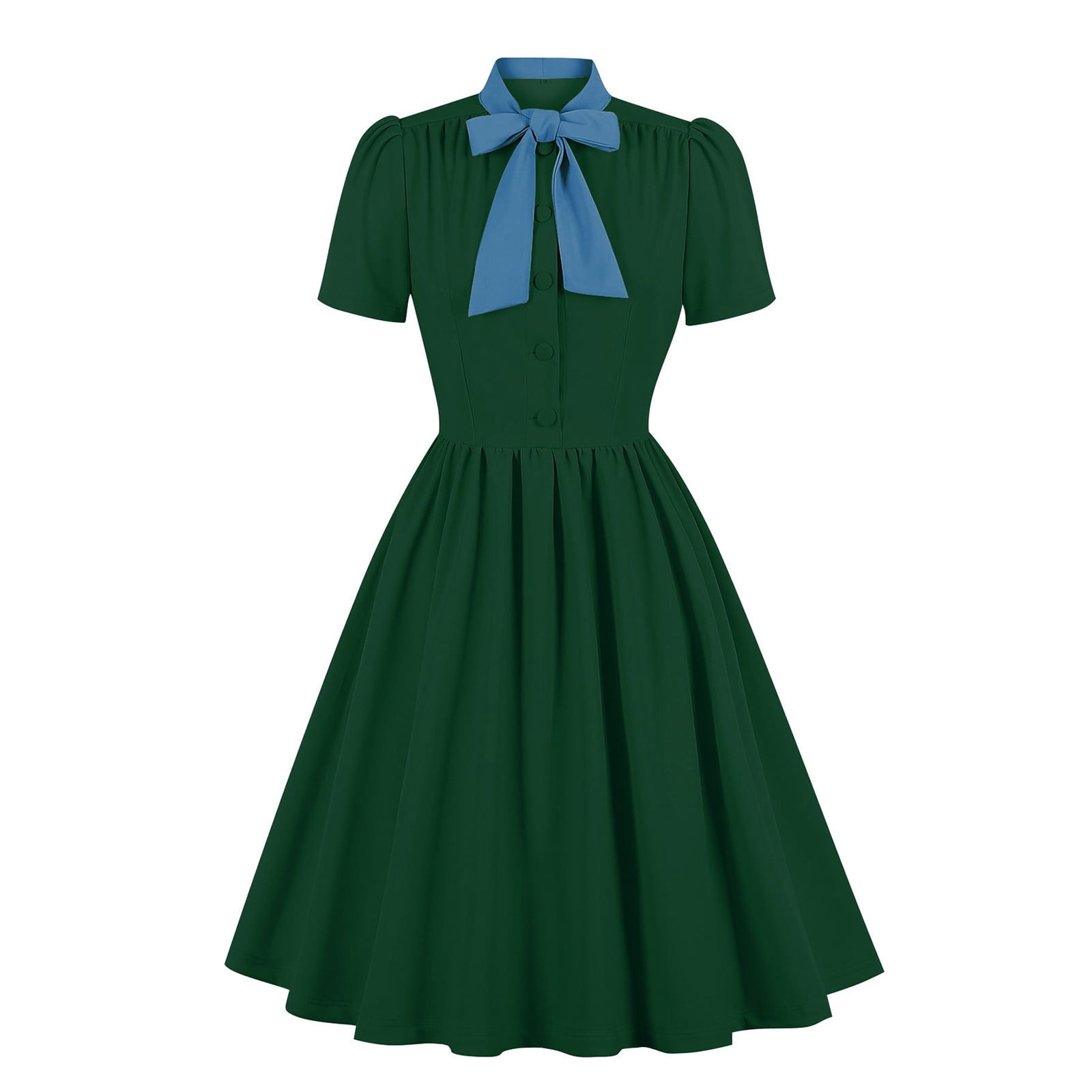 BiZtdJrK 1950s Dresses for Women Halloween Costumes Cute Bow Short Sleeve Dresses Vintage Pleated Midi Skirt Cocktail Party Dresses Back Packs Sales for School Blue