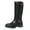 Black, variant on Women's VIP Mid Shaft Boots Calf Slip-On Low Chunky Block Heel Square Toe Fashion Buckles Boots Gray 38