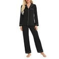 thumbnail image 2 of Lixiuxyad Womens Pajama Gown Women's Silk Comfy Long Sleeve Pants Suit With Crepe Edge Lapel Homestay Pajamas, 2 of 5