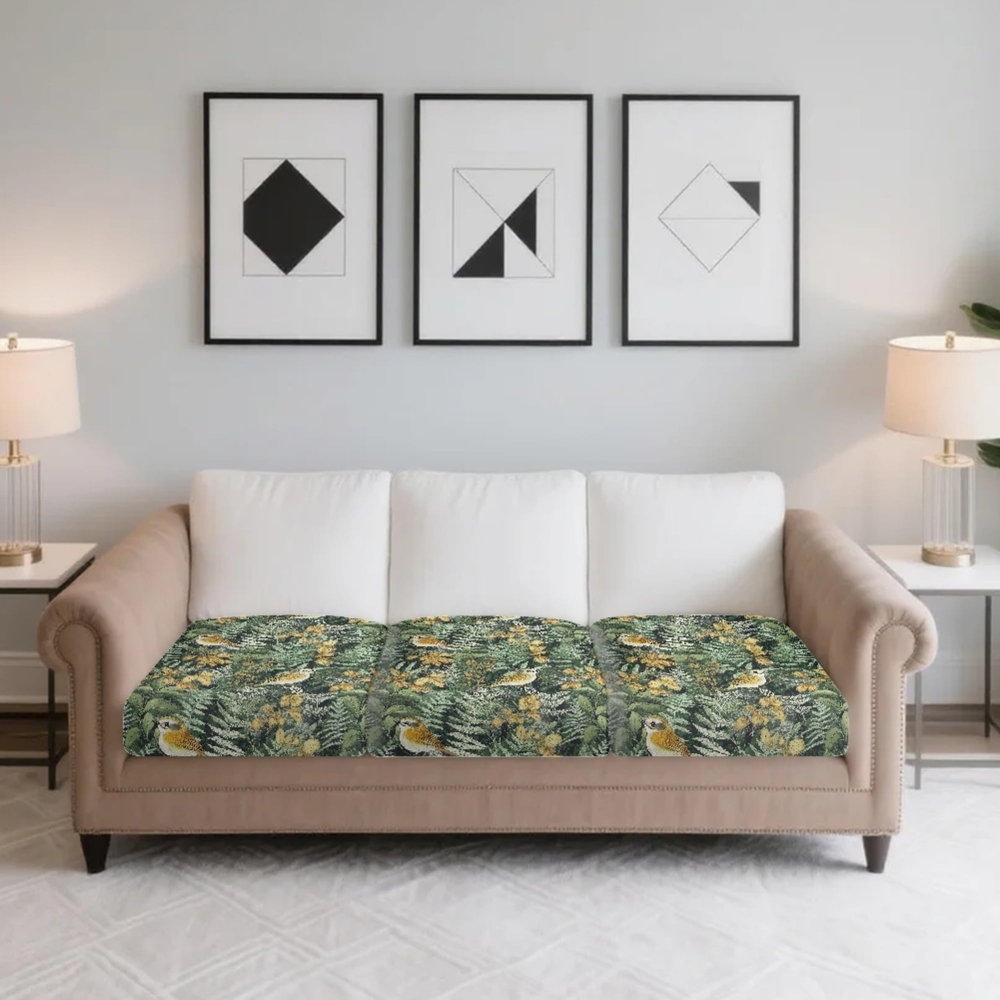 TSOVTHRID Bird Forest Camo Pattern Non Slip Couch Cover 3 Pieces Couch Cushion Covers Soft Stretch Sofa Slipcovers Luxury Sofa Cushion Furniture Protector Machine Washable, 24x24 Inch