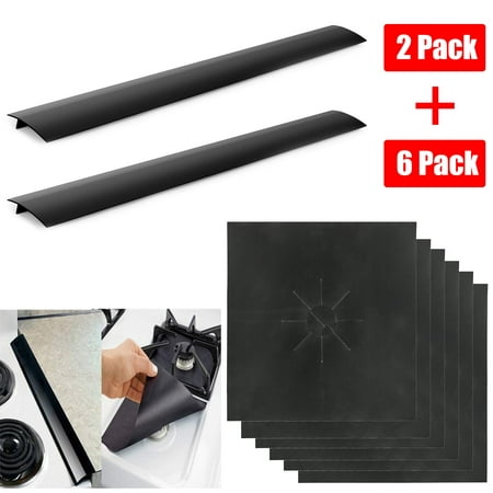 6Pcs Gas Stove Burner Covers + 2 Pcs Silicone Kitchen Stove Counter Gap Cover - Heat Resistant Gas Range Protectors Reusable Dishwasher Safe, Easy to Clean and (Best Way To Clean Stove Burners)