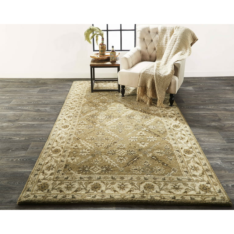 Stanley Floral Handmade Tufted Wool Green/Beige Area Rug August Grove Rug Size: Rectangle 8'6 x 11'6