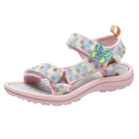 

Povozer Girls Sandal Fashion Breathable Thick Soled Summer Sandals Lightweight Soft Soled Children Sandals (Pink 4 Big Kids)
