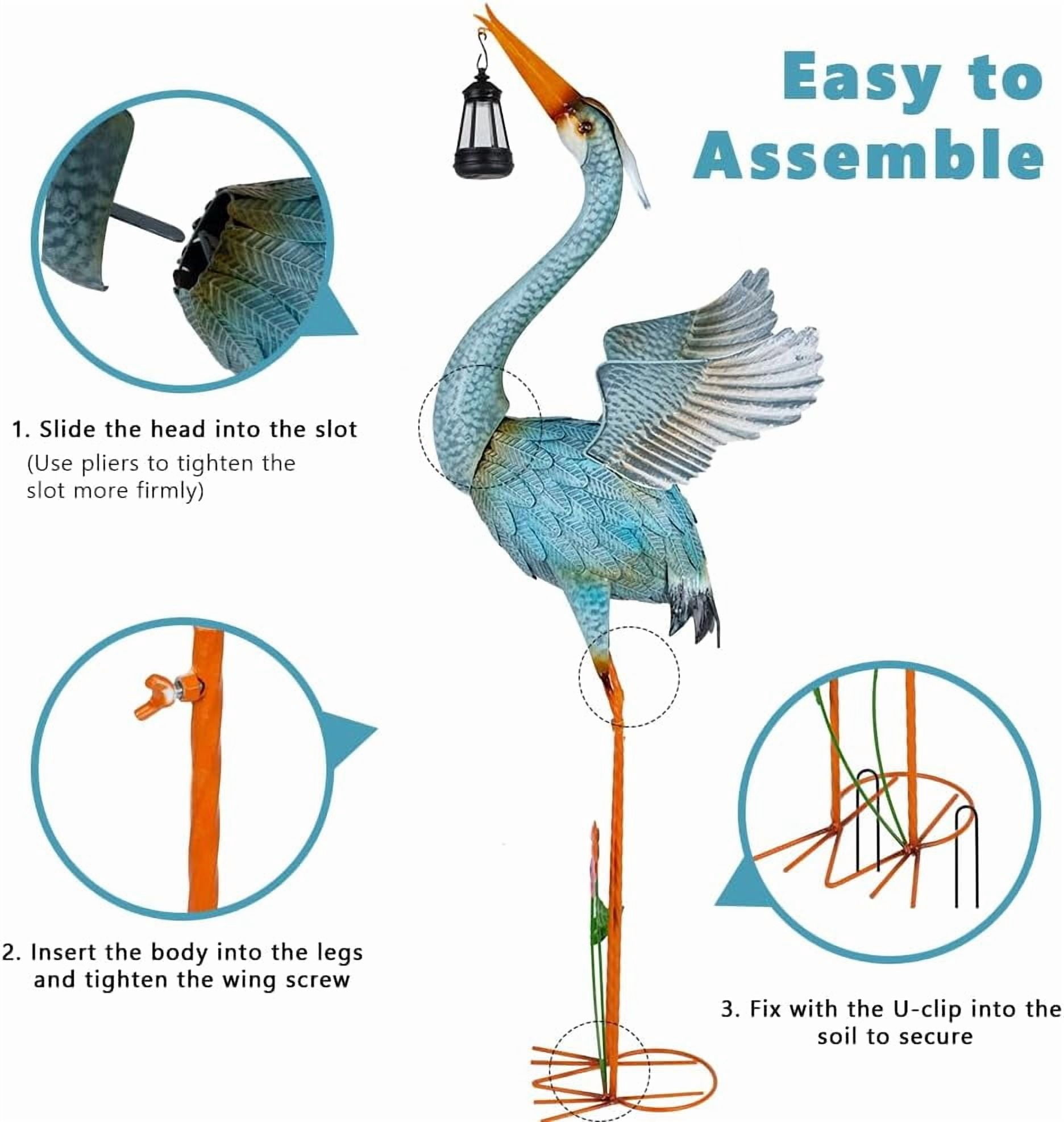 Metal Crane Garden Statue for Outside, Large Heron Outdoor Statues with Leaf Tray, Elegant Crane Yard Art Garden Decor for Garden Yard, Porch