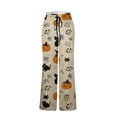 thumbnail image 5 of Domzest Halloween Womens Pajama Pants Pumpkin Ghost Bat Graphic Drawstring Elastic Waisted Sleepwear Wide Leg Cute Pajama Bottoms Khaki XXL, 5 of 6