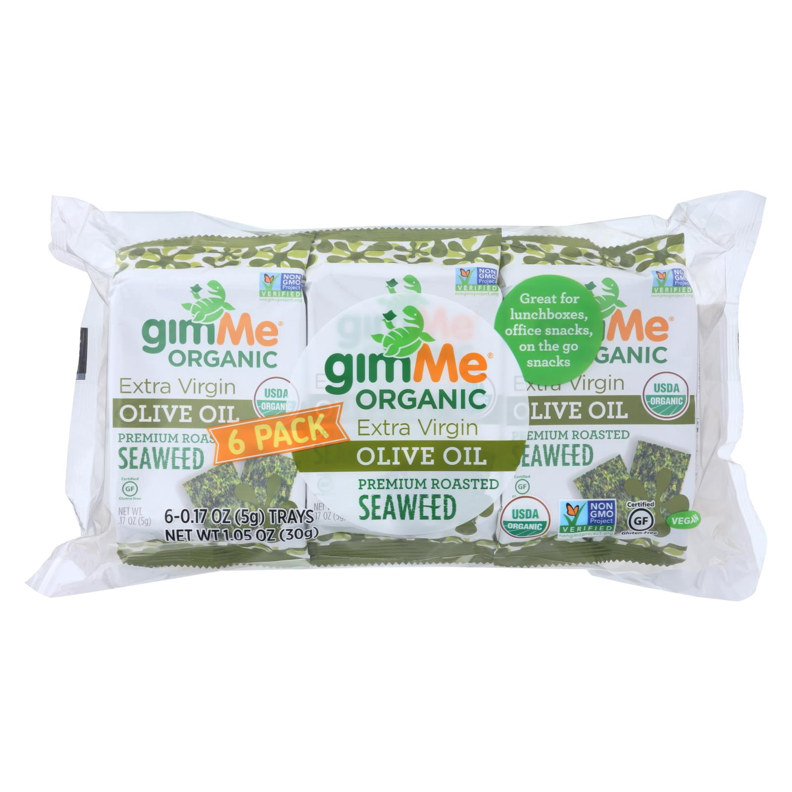Gimme Organic Roasted Seaweed Snacks - Extra Virgin Olive Oil Flavor, 6 Single Serve Packs (5g Each)