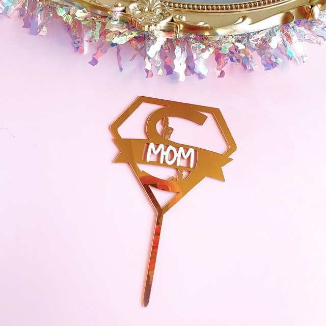 Gold I Love You Mom Birthday Cake Toppers Gold Acrylic Mother's Day Cake Topper Decor for Mom Birthday Party Cake Decorations Gao Jinjia LED