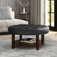 thumbnail image 7 of Baynes Contemporary Faux Leather Tufted Wood Round Ottoman with Open Shelf, Midnight Black and Espresso, 7 of 7