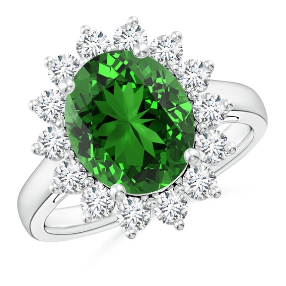 Zuwelria Promise Rings, 5.95 Ct Latest Design Oval Shape Green Emerald Gemstone Diamond Ring for Women, 18K White Gold Plating Over 925 Silver Size 7