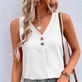 thumbnail image 2 of Women's Casual V Neck Sleeveless Button Front Solid Color Shirt Blouse Soft Lightweight Cute Summer Outfits Vacation Going Out | CSEONE,White XL, 2 of 8