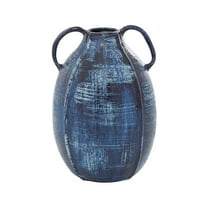 DecMode 9" Blue Ceramic Vase with Handles