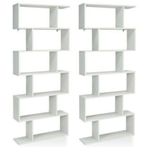 Gymax 2 PCS 6 Tier S-Shaped Bookshelf Storage Display Bookcase Z-Shelf White