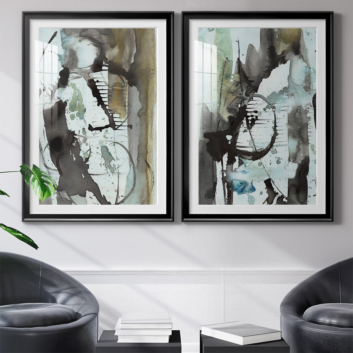 Wexford Home Lyrical Abstract I Premium Framed Print, 30.5" x 42.5" - Ready to Hang, Black (Set of 2)