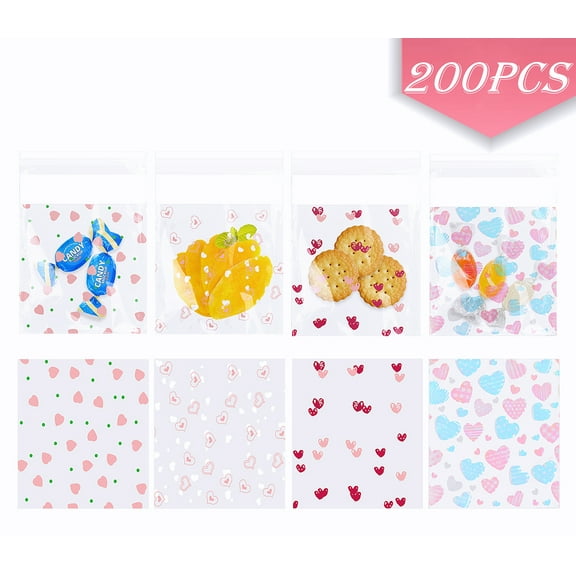 Heart Cellophane Bags Valentines Cookies Treat Bags Heart Plastic Goodie Candy Gift Bags for Party Decorations 400Pcs