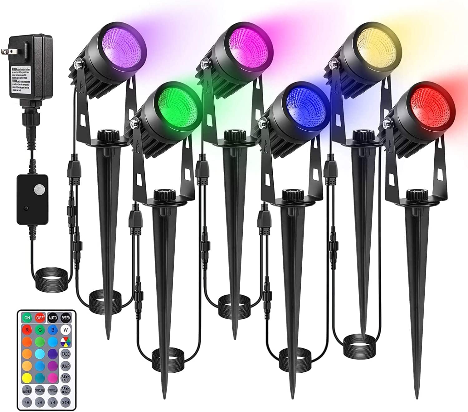 6-Pack 6W RGB Landscape Lights - 16 Color Changing Low Voltage Spotlights (12V-24V) For Garden, Halloween, Christmas