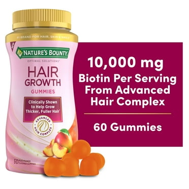 Nature’s Bounty Hair Growth Gummies with Biotin, Silicon & Arginine – Beauty Supplement, Peach Mango Flavor, 60 Count