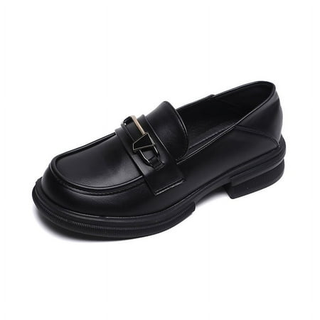 

girl 105-15 loafers women‘s thick-soled British style black soft-soled shoes plus size women‘s shoes 41-43
