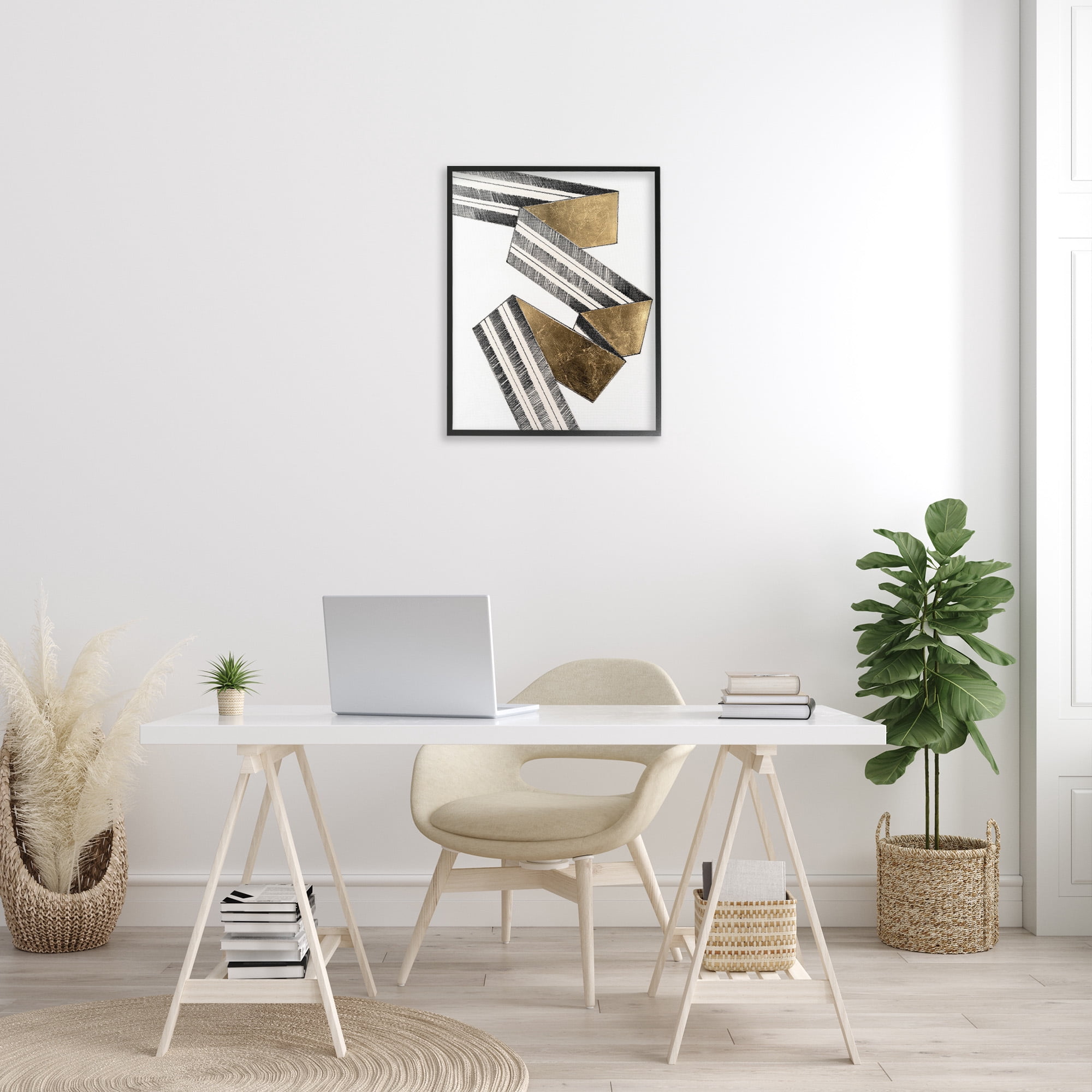 Stupell Industries Alternating Geometric Ribbon Abstract Painting Black Framed Art Print Wall Art, 24 x 30