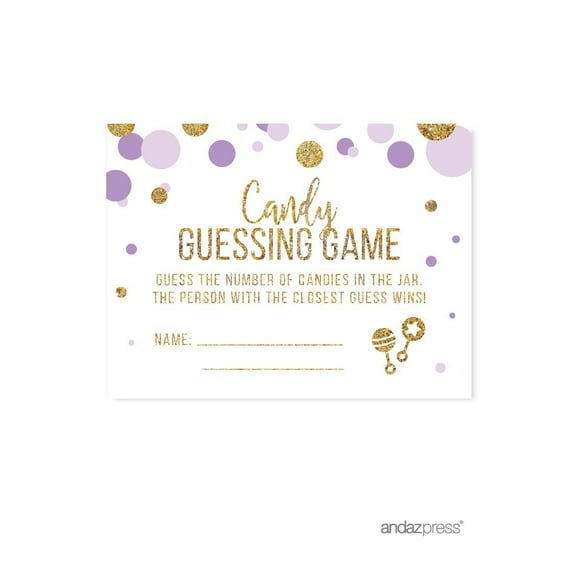 Candy Guessing Game Cards Lavender Gold Glitter Baby Shower Game Cards, 30-Pack