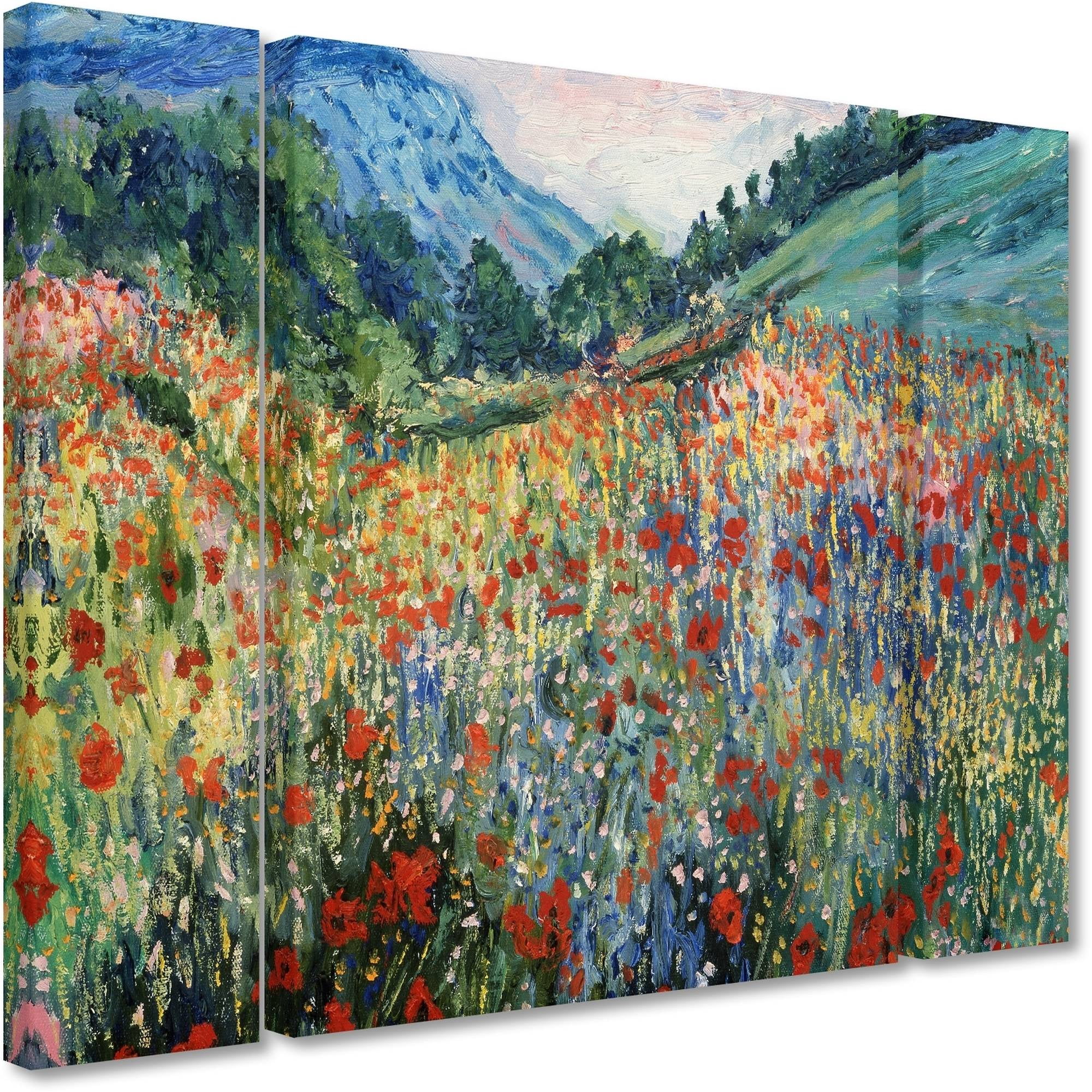 Trademark Fine Art "Field of Wild Flowers" Canvas Art by Masters Fine Art Three Panel Set